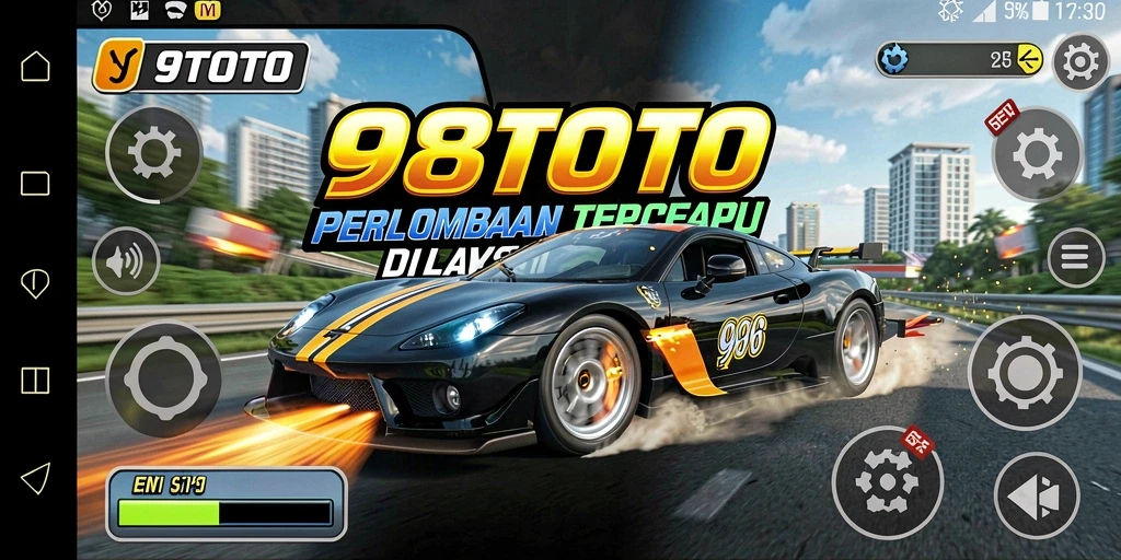 Screenshot gameplay 98TOTO dengan balapan seru dan kendaraan kustom.