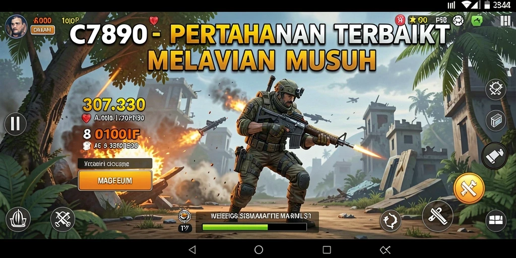 Tampilan menara dan musuh dalam gameplay Tower Defense C7890 yang menarik.