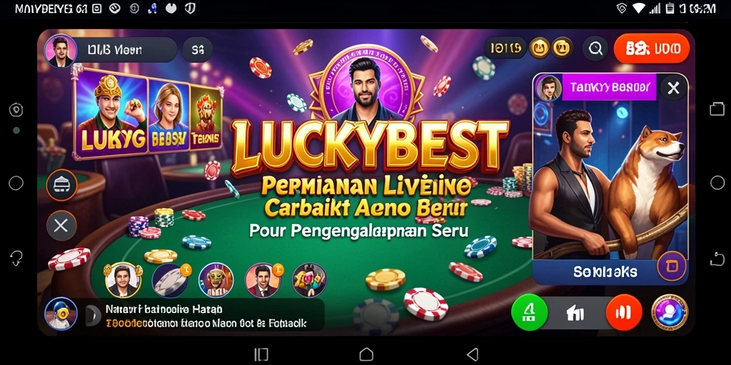 Screenshot permainan LUCKYBEST menampilkan dealer langsung dan tabel permainan yang interaktif.