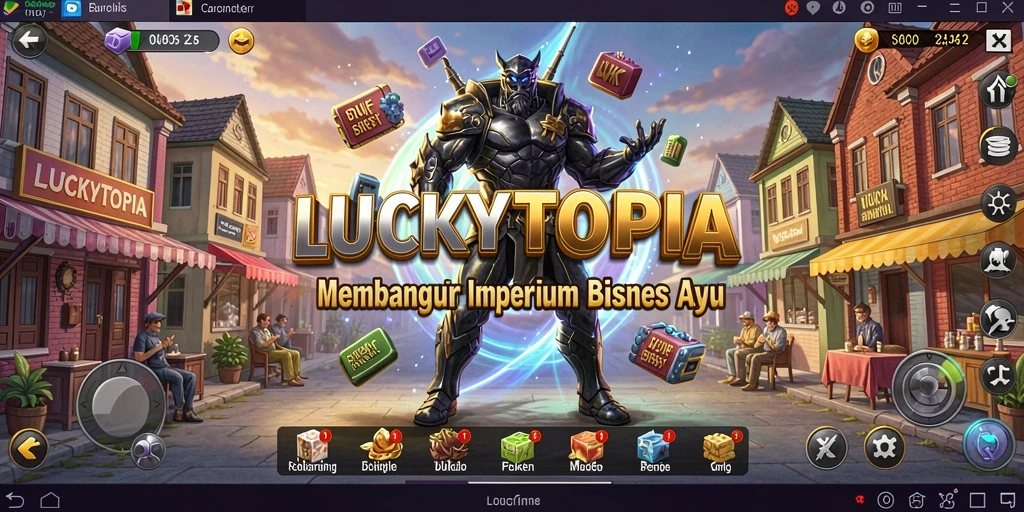 Screenshot LUCKYTOPIA menampilkan gameplay yang mendebarkan dari membangun bisnis.