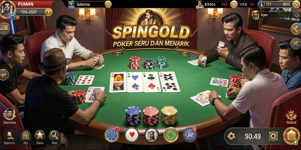Screenshot gameplay SPINGOLD menampilkan aksi Poker yang mendebarkan.