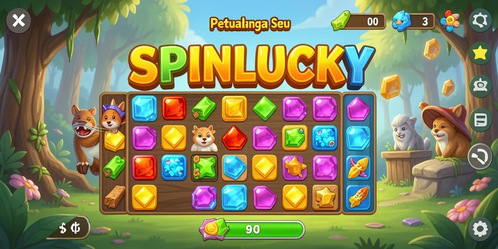 Tampilan gameplay seru SPINLUCKY dengan elemen match-3 yang menantang.